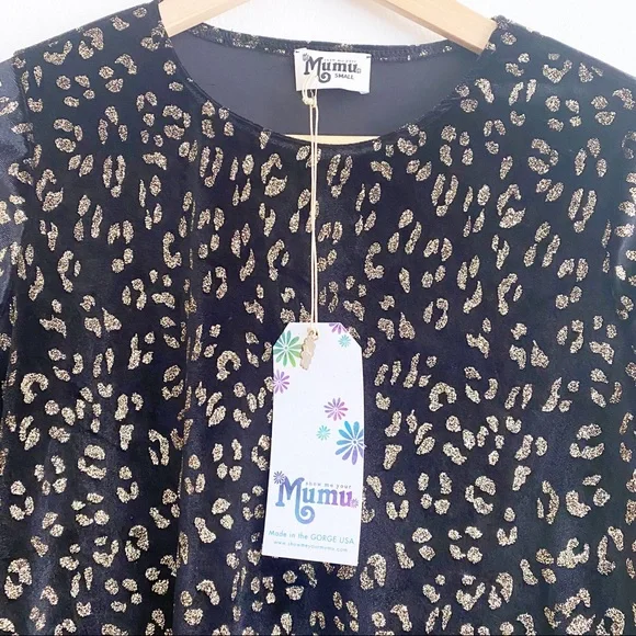 Show Me Your MuMu Glitter Cheetah Toby Swing Dress Black Gold S NWT - Picture 4 of 9